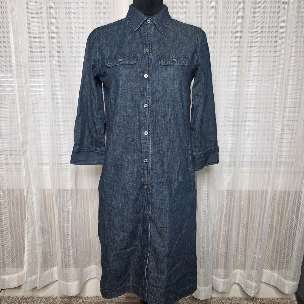 Talbots Dark Blue Denim Midi Shirt Dress